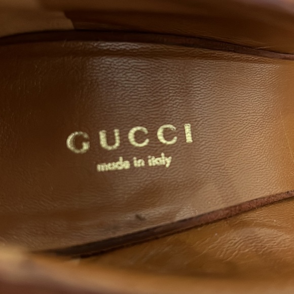 Authentic Gucci Suede T Strap Peep Toe Platform Heels Light Rust Color S… - Picture 9 of 15